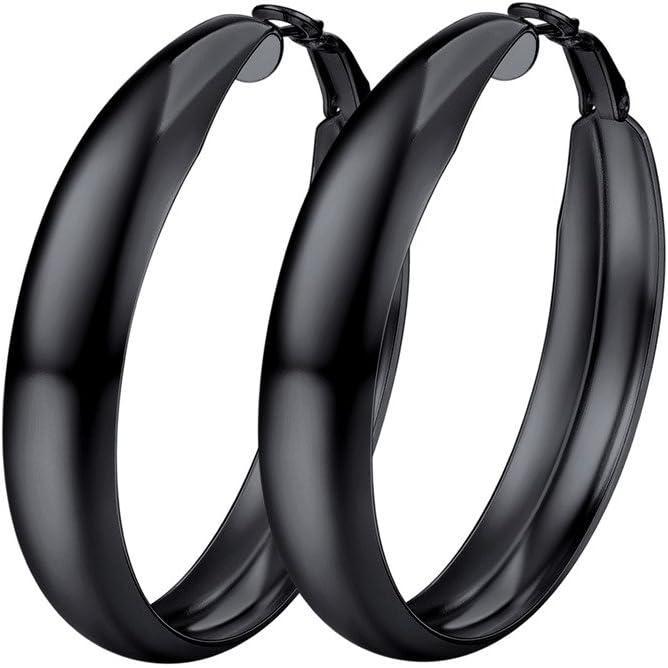 imageU7 Chunky Hoop Earrings for Women Stainless Steel Hoops Earring Classic Polished Thick Ear Jewelry BlackSilverGold Hoop Earrings 2030406080mm2Black