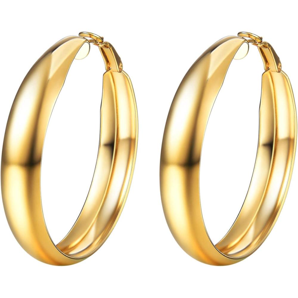 imageU7 Chunky Hoop Earrings for Women Stainless Steel Hoops Earring Classic Polished Thick Ear Jewelry BlackSilverGold Hoop Earrings 2030406080mm2Gold