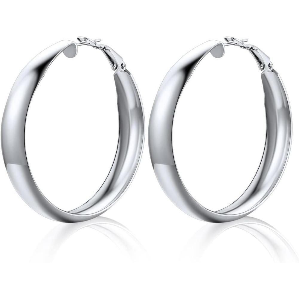 imageU7 Chunky Hoop Earrings for Women Stainless Steel Hoops Earring Classic Polished Thick Ear Jewelry BlackSilverGold Hoop Earrings 2030406080mm2Silver