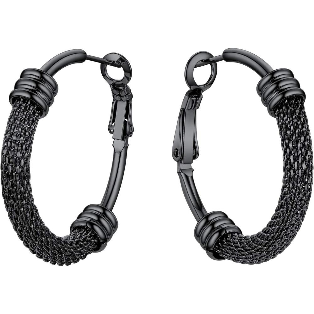 imageU7 Chunky Hoop Earrings for Women Thick Gold PlatedBlack Stainless Steel Hoops Earrings Statement Jewelry 30406080mm1Black