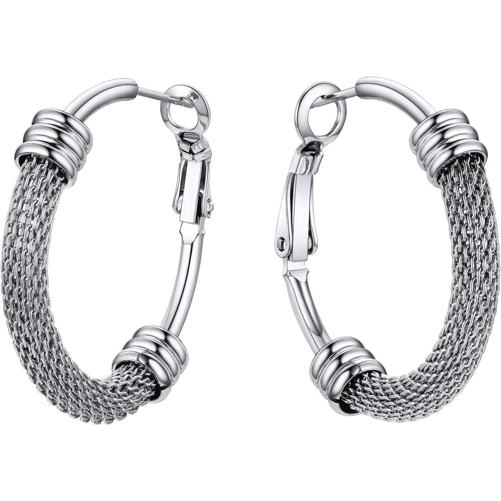 imageU7 Chunky Hoop Earrings for Women Thick Gold PlatedBlack Stainless Steel Hoops Earrings Statement Jewelry 30406080mm1Silver