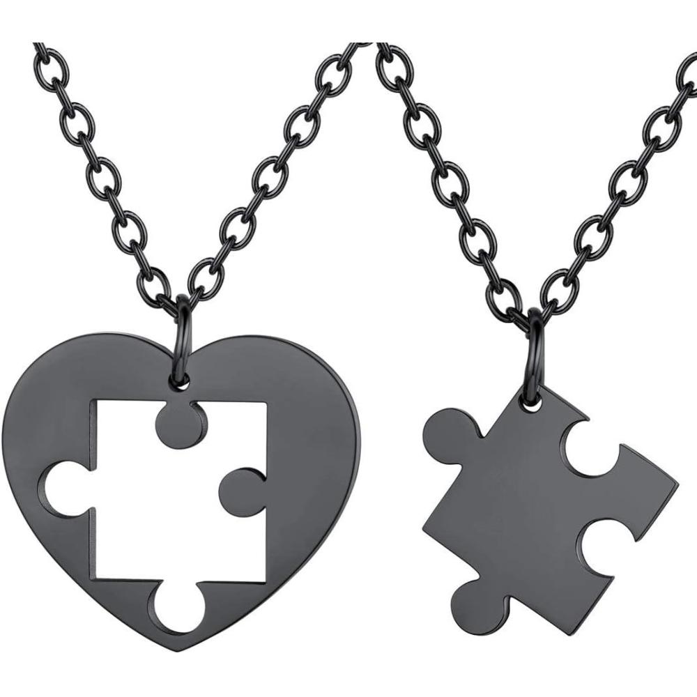 imageU7 Couple Necklaces for Women MenStainless SteelBlack18K Gold Plated Puzzle Piece Pendant BFF Necklaces GiftBasicBlack