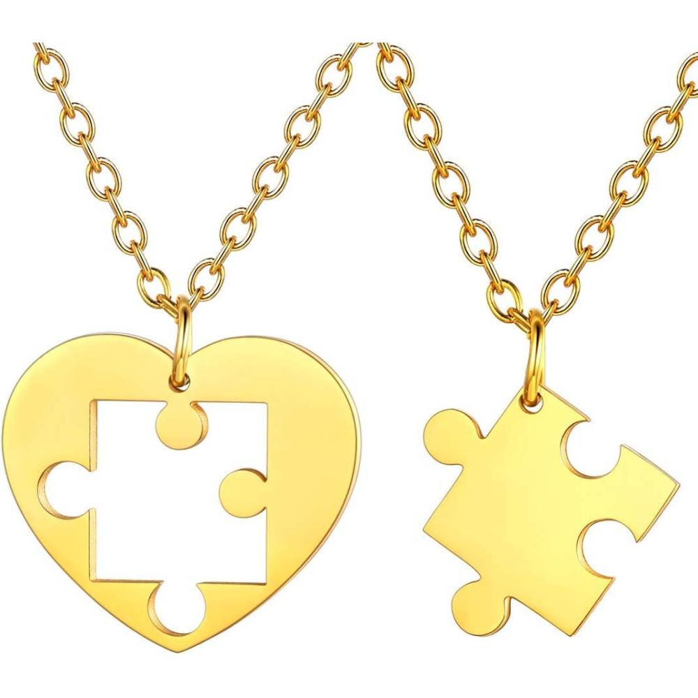 imageU7 Couple Necklaces for Women MenStainless SteelBlack18K Gold Plated Puzzle Piece Pendant BFF Necklaces GiftBasicGold