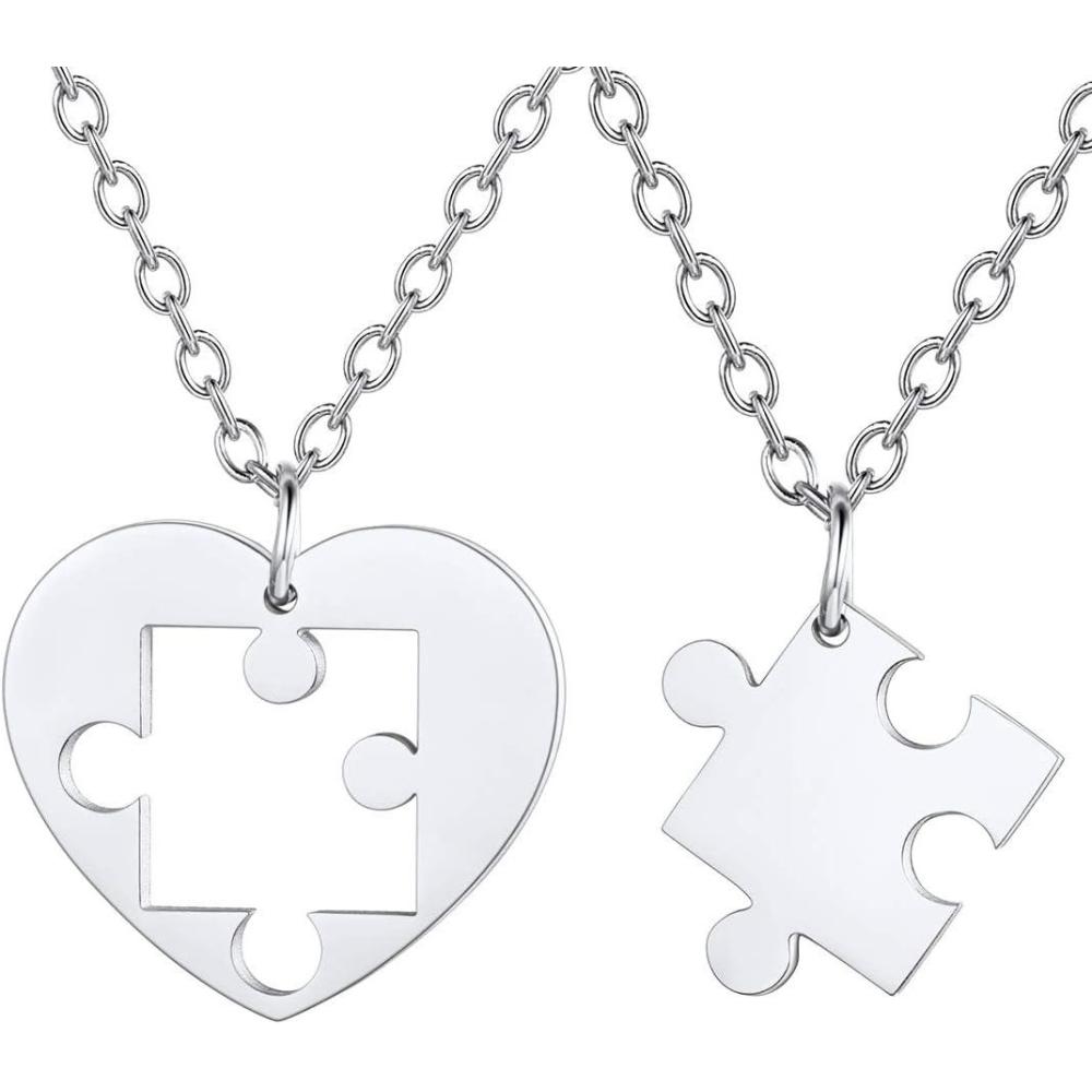 imageU7 Couple Necklaces for Women MenStainless SteelBlack18K Gold Plated Puzzle Piece Pendant BFF Necklaces GiftBasicSteel