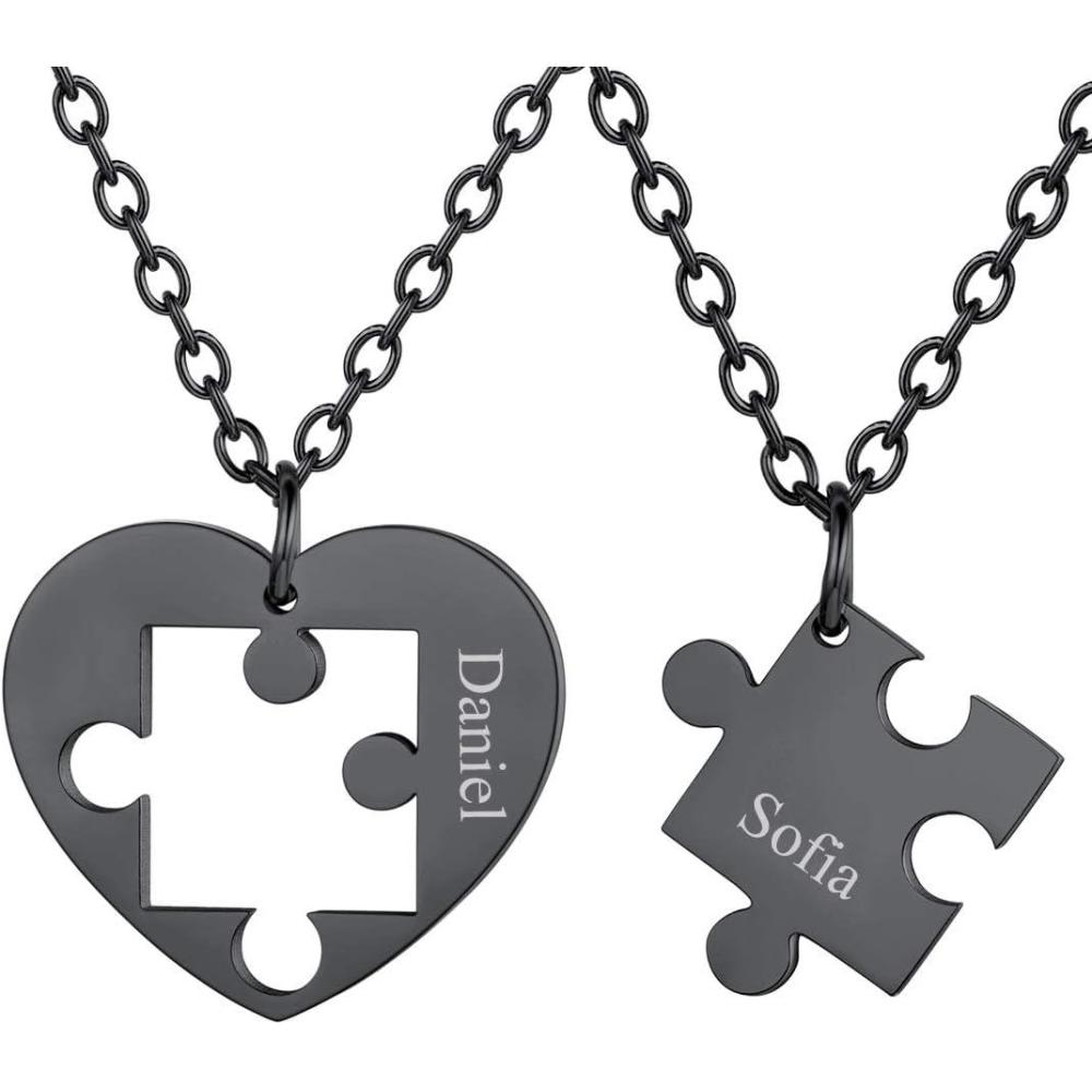imageU7 Couple Necklaces for Women MenStainless SteelBlack18K Gold Plated Puzzle Piece Pendant BFF Necklaces GiftCustomBlack