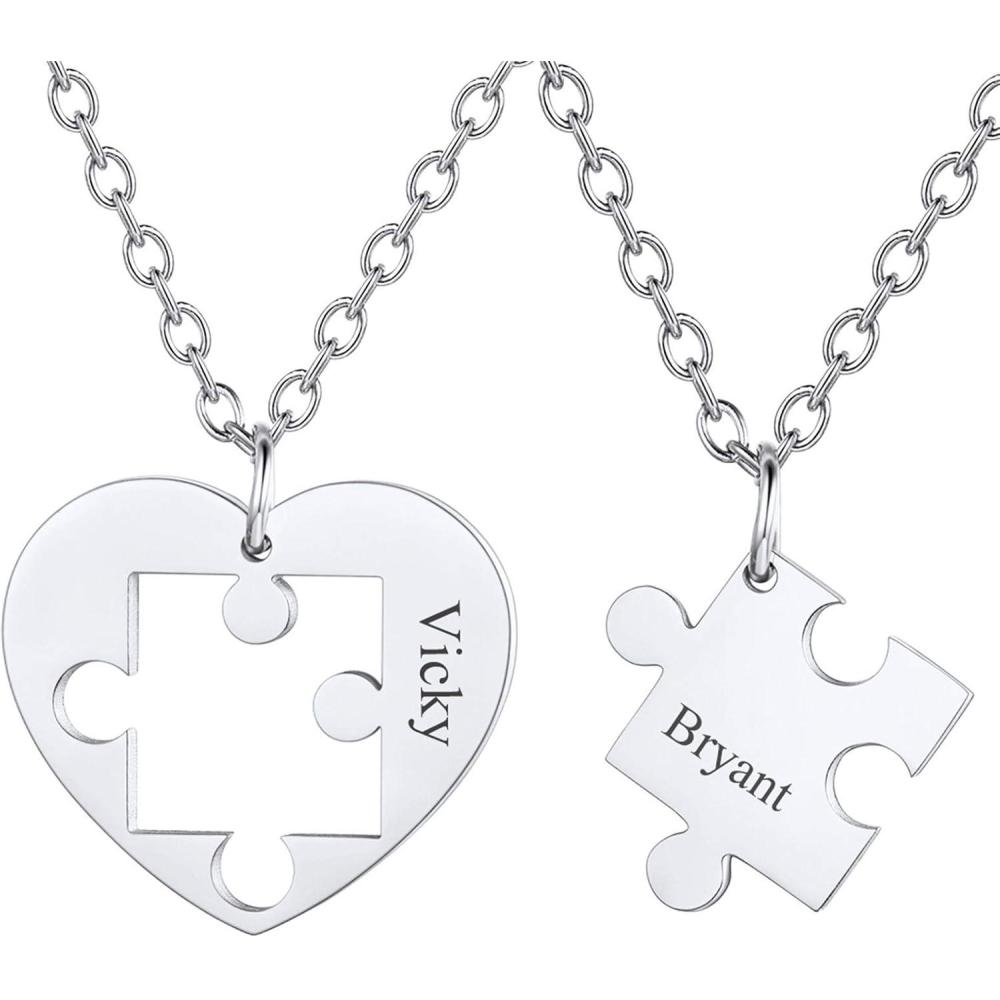 imageU7 Couple Necklaces for Women MenStainless SteelBlack18K Gold Plated Puzzle Piece Pendant BFF Necklaces GiftCustomSteel