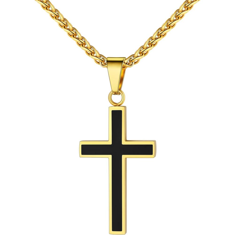 imageU7 Cross Necklace for Men Stainless Steel Silver Black Gold Mens Cross Necklace 2224 Inches1gold