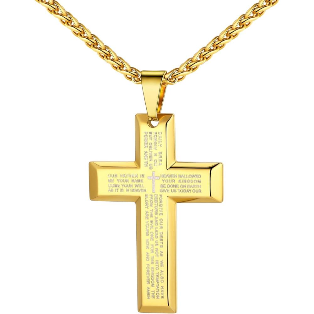 imageU7 Cross Necklace for Men Stainless Steel Silver Black Gold Mens Cross Necklace 2224 Inches2gold