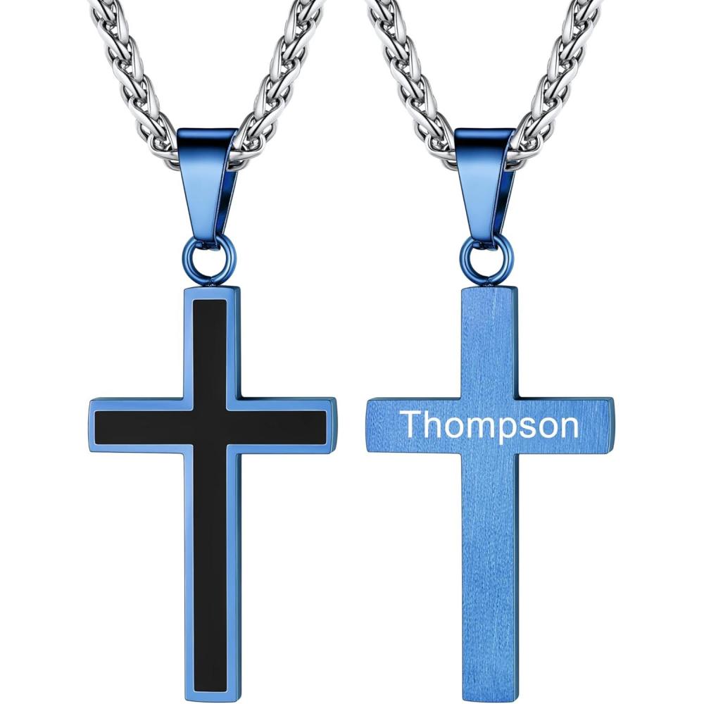 imageU7 Cross Necklace for Men Stainless Steel Silver Black Gold Mens Cross Necklace 2224 Inches3blue custom