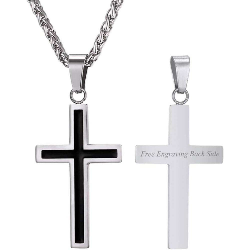 imageU7 Cross Necklace for Men Stainless Steel Silver Black Gold Mens Cross Necklace 2224 Inches3silver custom