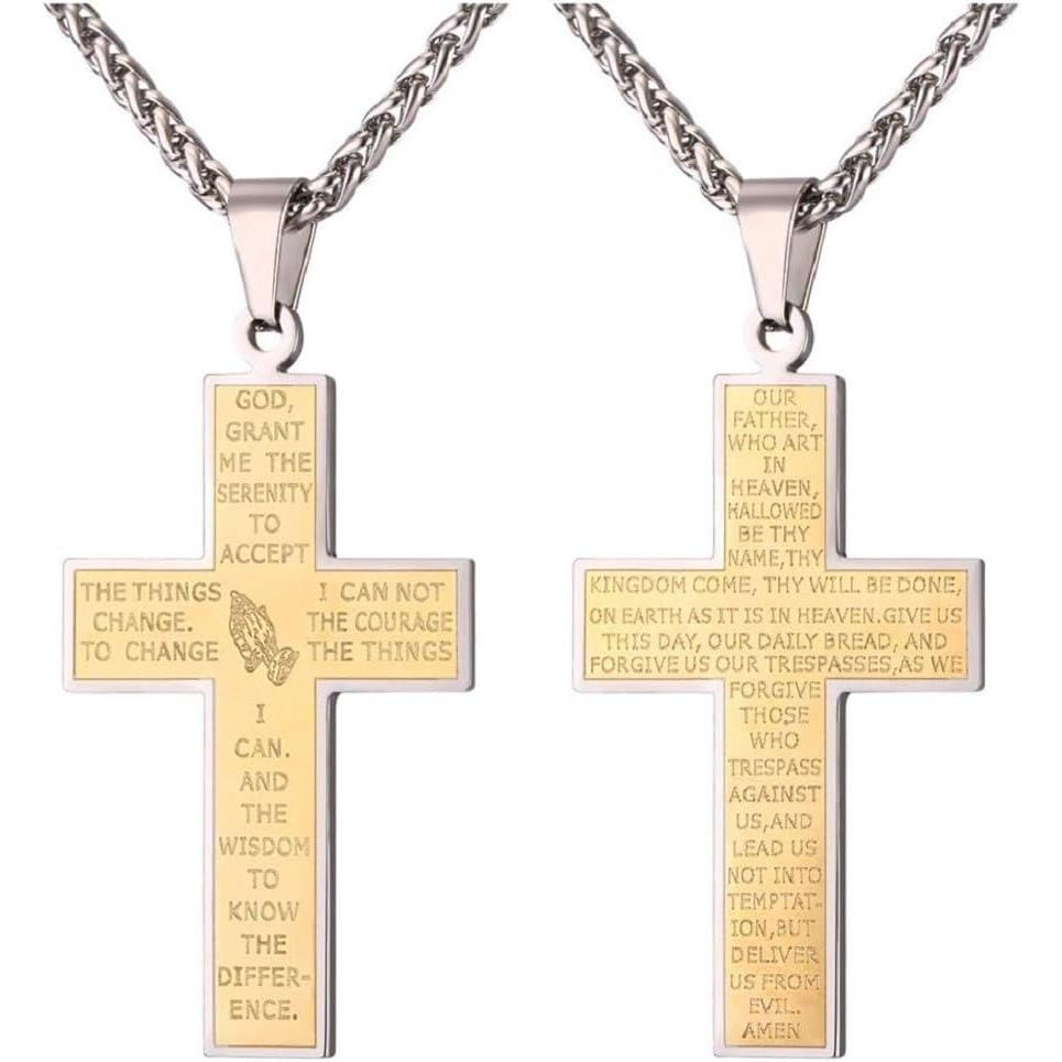 imageU7 Cross Necklace for Men Stainless Steel Silver Black Gold Mens Cross Necklace 2224 Inches4silver