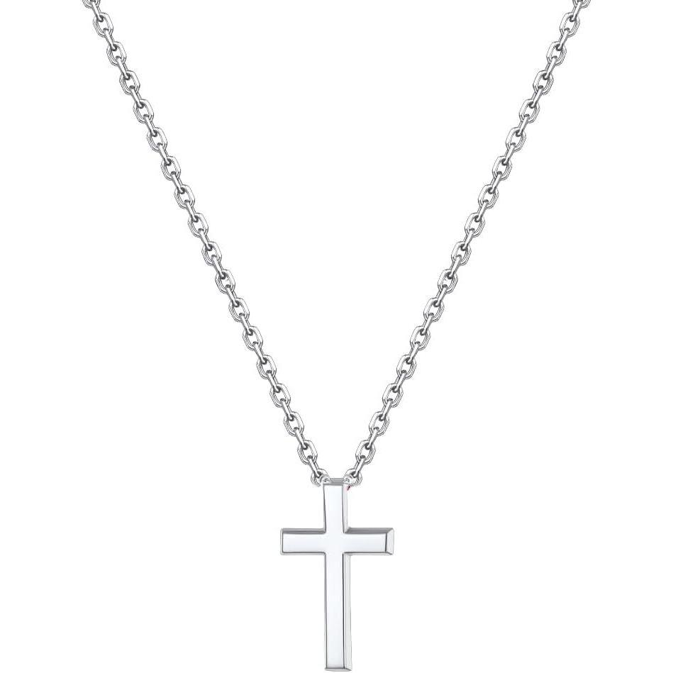 imageU7 Cross Necklace for WomenSilver14K Gold Large or Small Cross Necklaces with CZ DiamondFaith BirthdayChristmas Gift for Her Women Mother Daughter Grandmother4Small Polished CrossSilver for my wife
