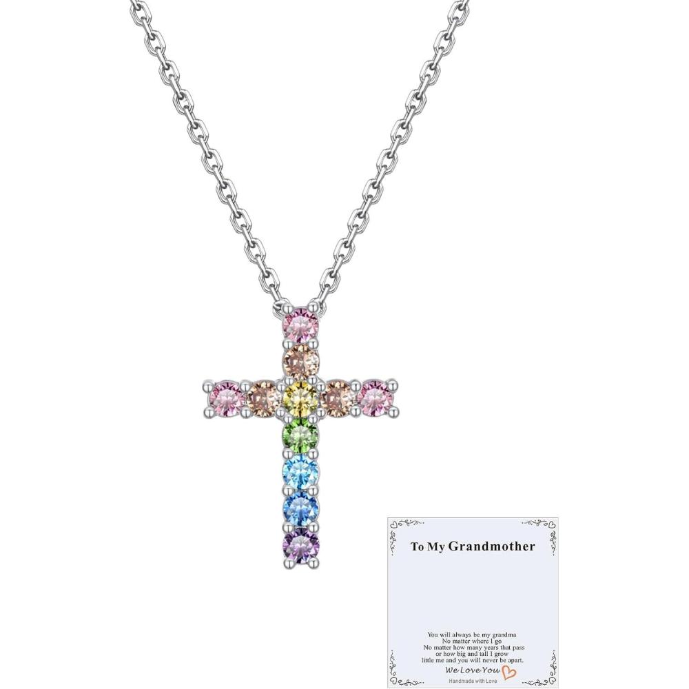 imageU7 Cross Necklace for WomenSilver14K Gold Large or Small Cross Necklaces with CZ DiamondFaith BirthdayChristmas Gift for Her Women Mother Daughter Grandmother5Small Colorful CZ CrossSilver for my grandmother