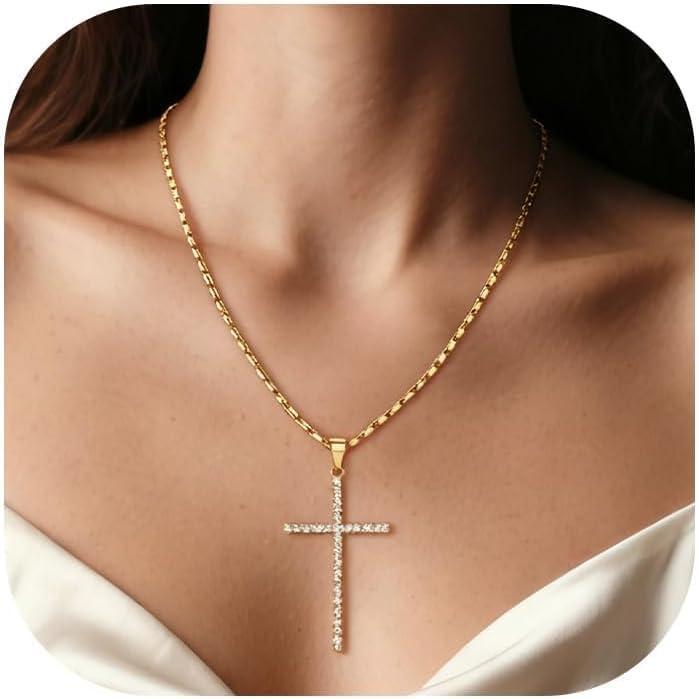 imageU7 Cross Necklace for WomenSilver14K Gold Large or Small Cross Necklaces with CZ DiamondFaith BirthdayChristmas Gift for Her Women Mother Daughter Grandmother1Large CZ CrossGold no card