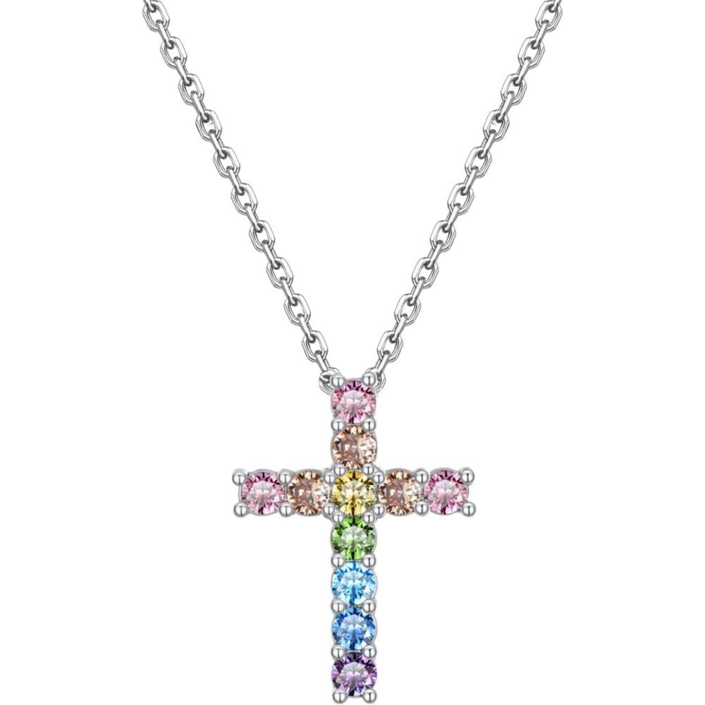 imageU7 Cross Necklace for WomenSilver14K Gold Large or Small Cross Necklaces with CZ DiamondFaith BirthdayChristmas Gift for Her Women Mother Daughter Grandmother5Small Colorful CZ CrossSilver for my wife