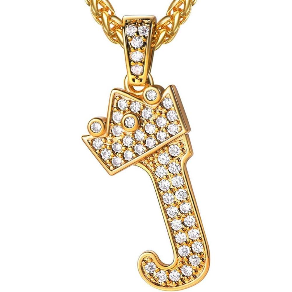 imageU7 Crown Initial Necklace Men Women Bling Diamond AZ 09 Letter Pendant with Wheat Chain SilverBlackGold Plated CZ Alphabet Number Hip Hop Jersery for Father Husbanda Gold