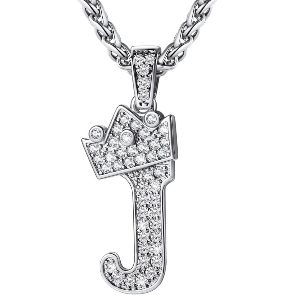 imageU7 Crown Initial Necklace Men Women Bling Diamond AZ 09 Letter Pendant with Wheat Chain SilverBlackGold Plated CZ Alphabet Number Hip Hop Jersery for Father Husbandb Steel