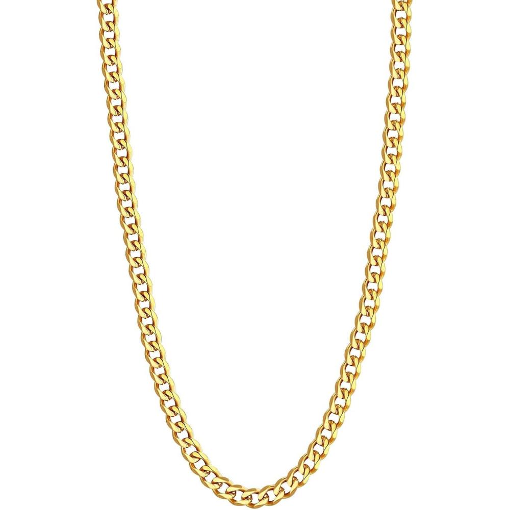 imageU7 Cuban Link Chain Necklace Stainless SteelBlackGold Plated Chunky Curb Chain Necklace for Men Women 1430 Inches 36912 mm Widtha 3mm Gold