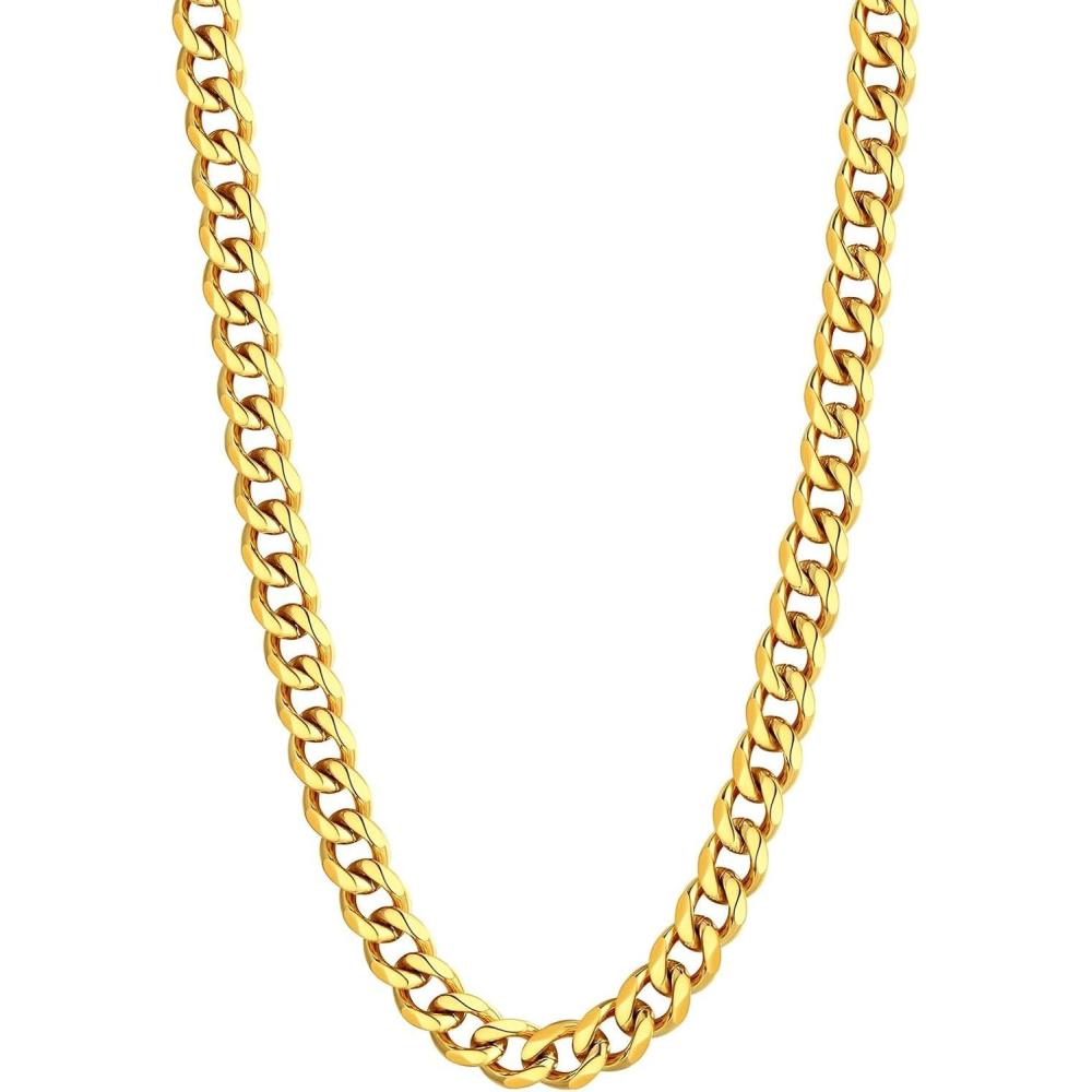 imageU7 Cuban Link Chain Necklace Stainless SteelBlackGold Plated Chunky Curb Chain Necklace for Men Women 1430 Inches 36912 mm Widthd 6mm Gold