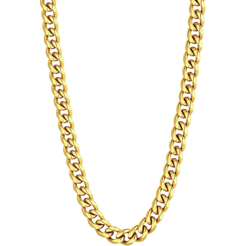 imageU7 Cuban Link Chain Necklace Stainless SteelBlackGold Plated Chunky Curb Chain Necklace for Men Women 1430 Inches 36912 mm Widthg 9mm Gold