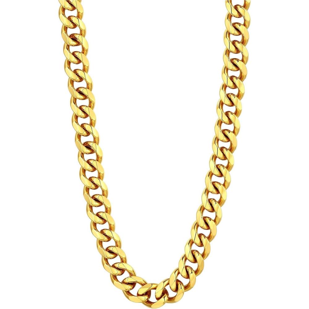 imageU7 Cuban Link Chain Necklace Stainless SteelBlackGold Plated Chunky Curb Chain Necklace for Men Women 1430 Inches 36912 mm Widthj 12mm Gold