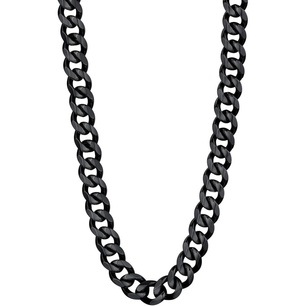 imageU7 Cuban Link Chain Necklace Stainless SteelBlackGold Plated Chunky Curb Chain Necklace for Men Women 1430 Inches 36912 mm Widthl 12mm Black