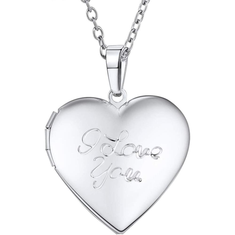 imageU7 Custom Photo Locket Necklace Oval ampamp Heart Shaped Locket GoldSilverRose Gold Personalized Image Necklaces for Women03Platinum I Love You