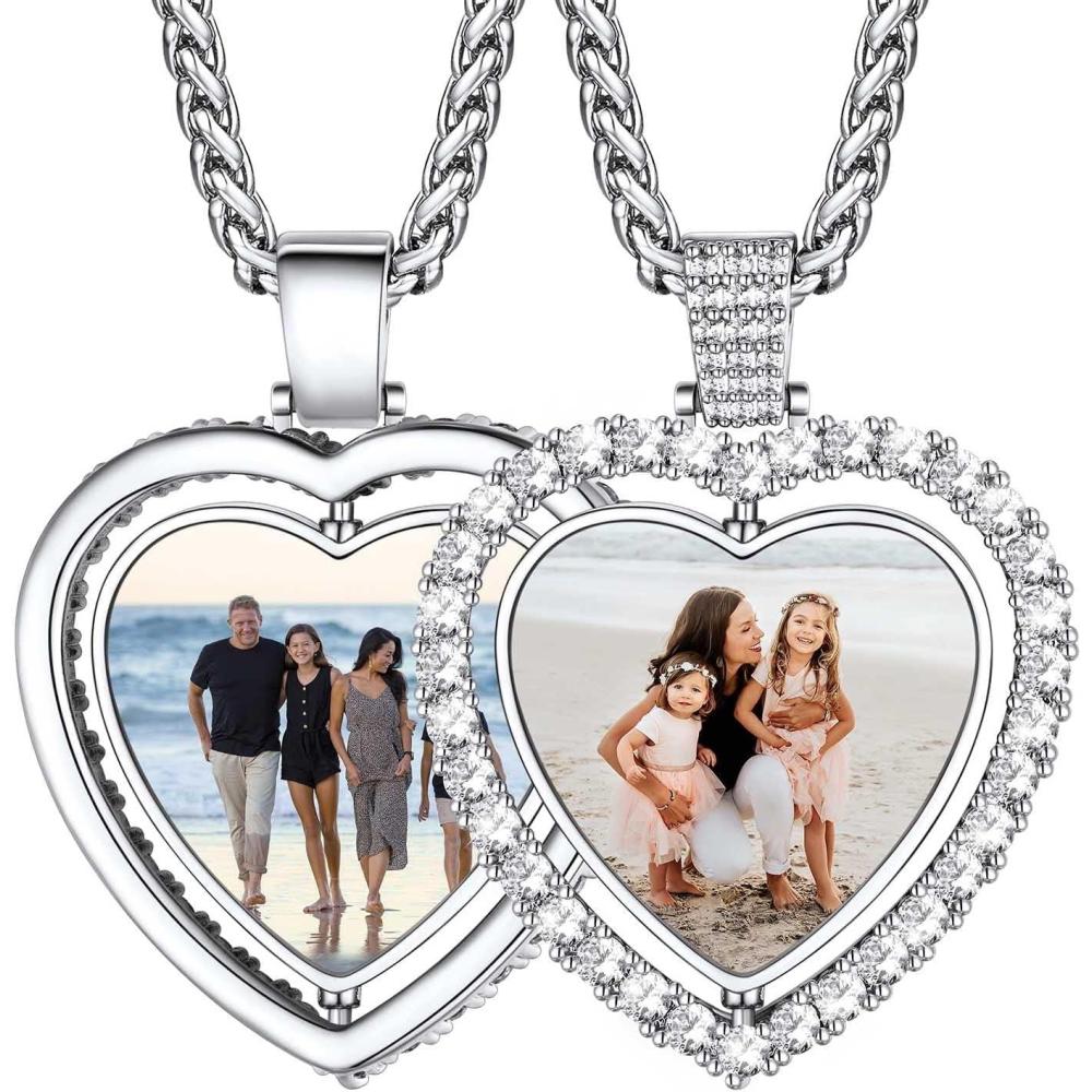 imageU7 Custom Photo Necklace Men Women Personalized Jewelry Customized Any Picture Pendant Stainless Steel Chain 1830 Inch Tennis Necklaces Mothers or Lover Gift13CZ heart stainlessboth sides photo