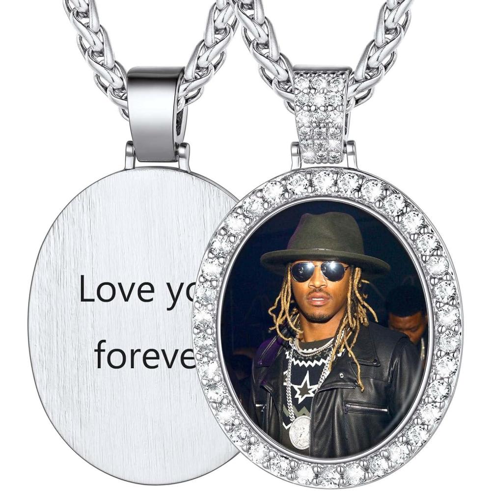 imageU7 Custom Photo Necklace Men Women Personalized Jewelry Customized Any Picture Pendant Stainless Steel Chain 1830 Inch Tennis Necklaces Mothers or Lover Gift03CZ Oval stainless