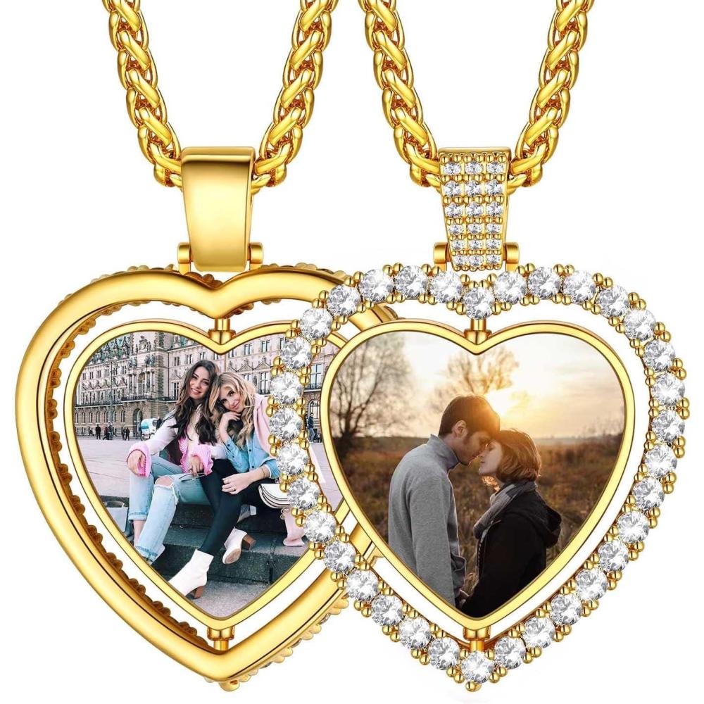 imageU7 Custom Photo Necklace Men Women Personalized Jewelry Customized Any Picture Pendant Stainless Steel Chain 1830 Inch Tennis Necklaces Mothers or Lover Gift13CZ heart goldboth sides photo