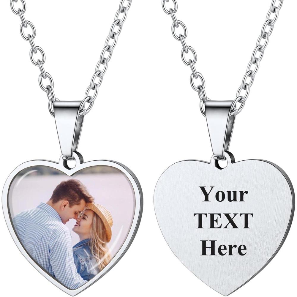imageU7 Custom Photo Necklace Men Women Personalized Jewelry Customized Any Picture Pendant Stainless Steel Chain 1830 Inch Tennis Necklaces Mothers or Lover Gift10heart stainless