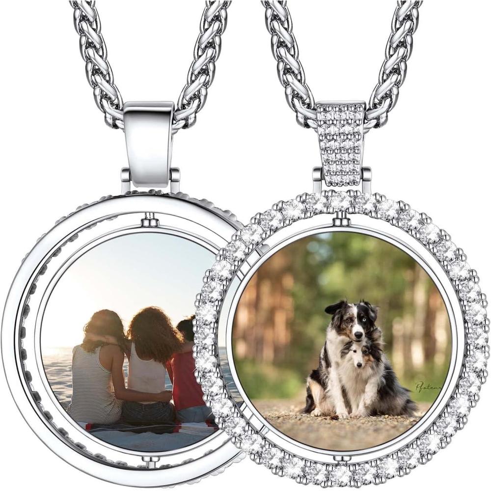 imageU7 Custom Photo Necklace Men Women Personalized Jewelry Customized Any Picture Pendant Stainless Steel Chain 1830 Inch Tennis Necklaces Mothers or Lover Gift14CZ round stainlessboth sides photos