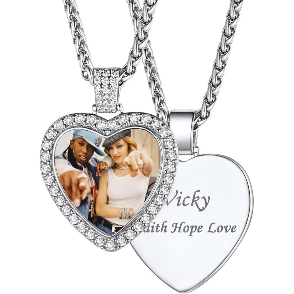 imageU7 Custom Photo Necklace Men Women Personalized Jewelry Customized Any Picture Pendant Stainless Steel Chain 1830 Inch Tennis Necklaces Mothers or Lover Gift03CZ Heartstainless steel