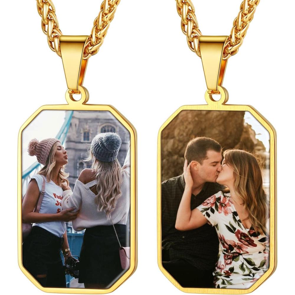 imageU7 Custom Photo Necklace Men Women Personalized Jewelry Customized Any Picture Pendant Stainless Steel Chain 1830 Inch Tennis Necklaces Mothers or Lover Gift24both sides photo customoctagon tag gold