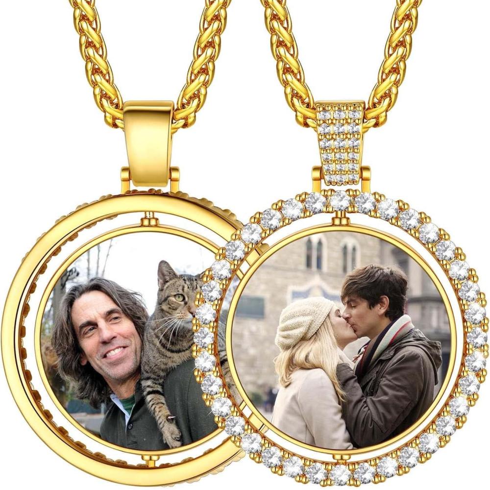 imageU7 Custom Photo Necklace Men Women Personalized Jewelry Customized Any Picture Pendant Stainless Steel Chain 1830 Inch Tennis Necklaces Mothers or Lover Gift14cz round goldboth sides photos