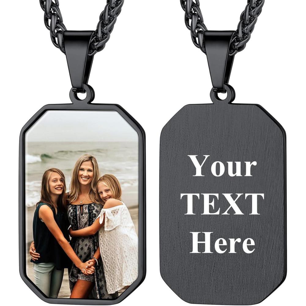 imageU7 Custom Photo Necklace Men Women Personalized Jewelry Customized Any Picture Pendant Stainless Steel Chain 1830 Inch Tennis Necklaces Mothers or Lover Gift12octagon dog tags black