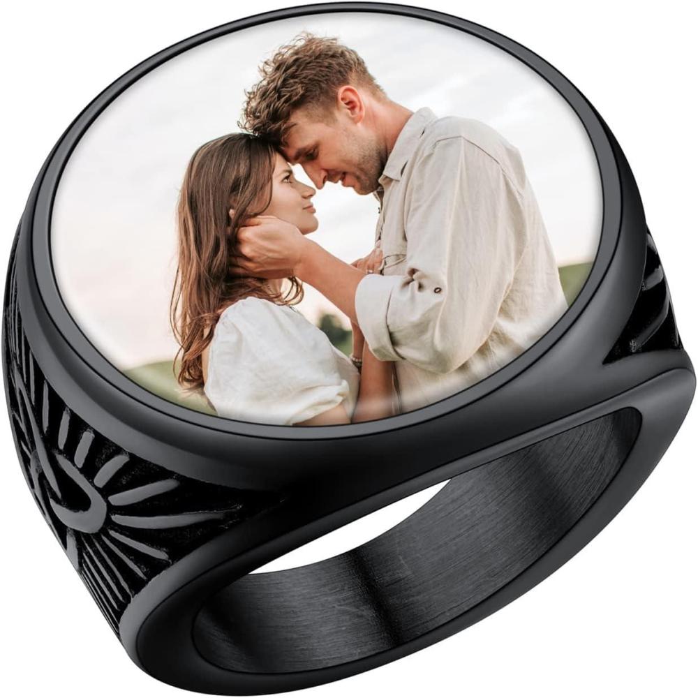 imageU7 Custom Picture ampamp Text Engraved Ring Stainless Steel 18K Gold Plated Wedding Engagement HeartRoundShieldSquare Signet Rings Personalized Memory Photo Inside Gift for Men WomenB2Round Celtic KnotBlack