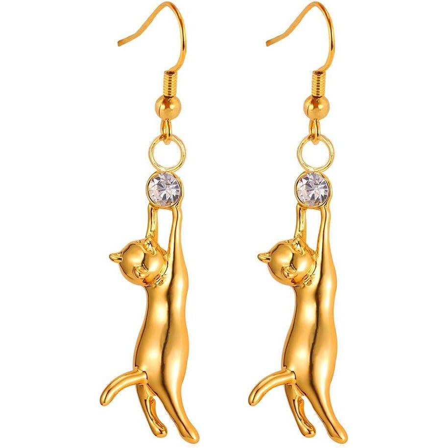 imageU7 Cute Cat Ear Pendant Platinum18K Gold Plated Drop Earrings With Rhinestone01 gold