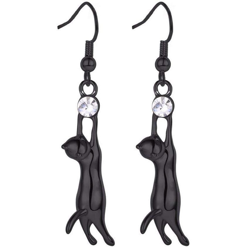 imageU7 Cute Cat Ear Pendant Platinum18K Gold Plated Drop Earrings With Rhinestone03 black