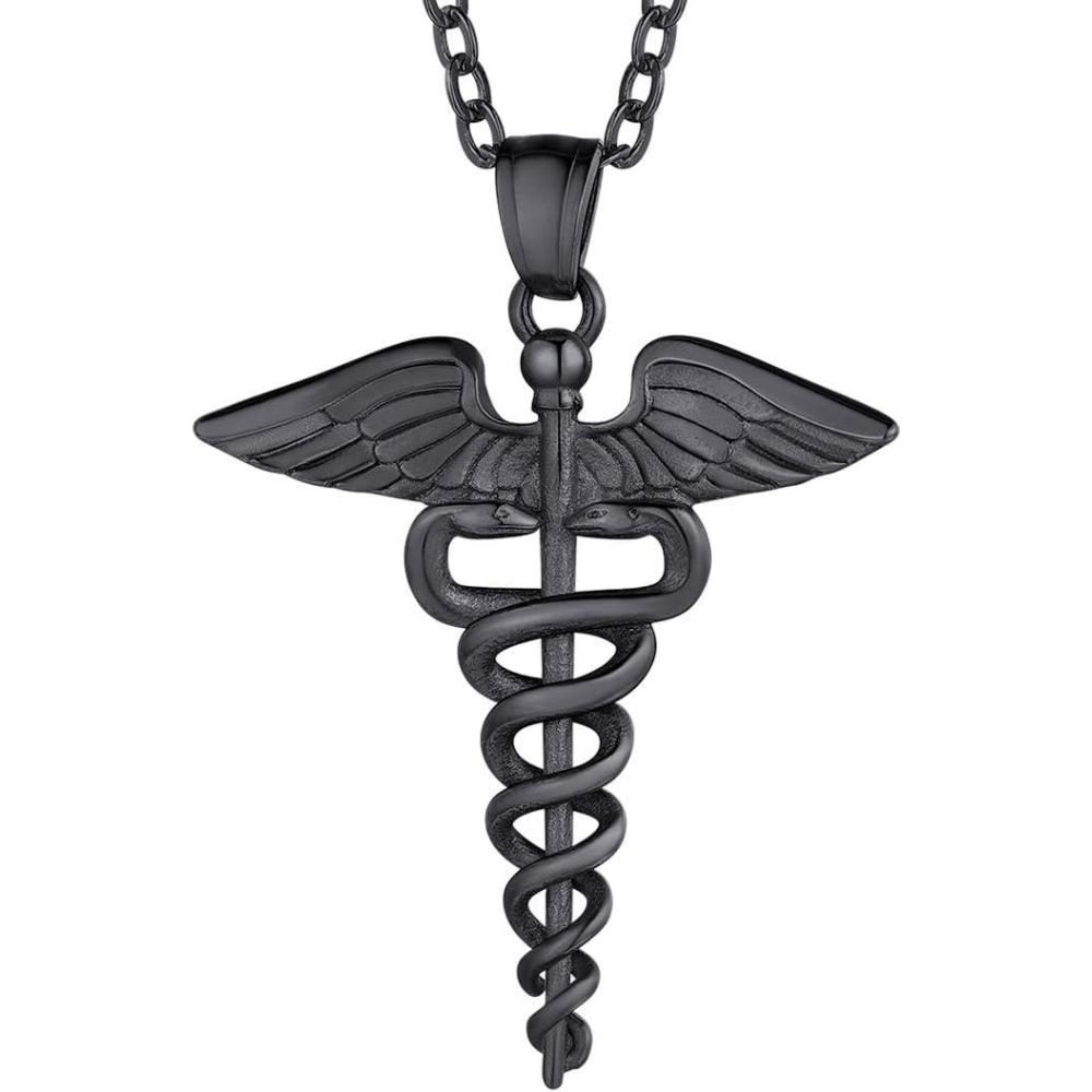 imageU7 DentistNursing Jewelry Stainless Steel 18K Gold Plated Mini Cute Teeth Pendant Rolo Chain Dental Tooth Necklaces02Nurse Pendant Black