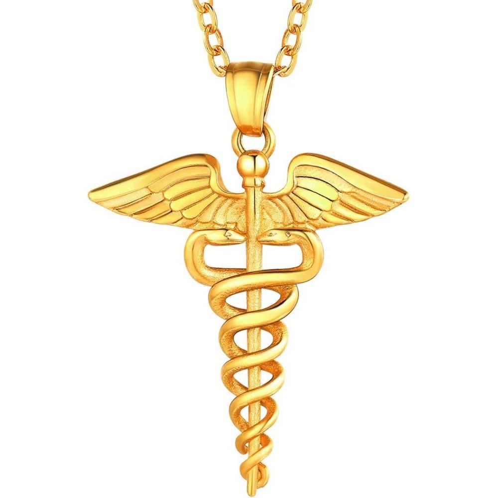 imageU7 DentistNursing Jewelry Stainless Steel 18K Gold Plated Mini Cute Teeth Pendant Rolo Chain Dental Tooth Necklaces02Nurse Pendant Gold