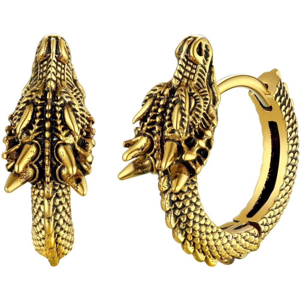 imageU7 Dragon Earrings Stainless Steel18K GoldBlackS925 Sterling Silver Hoop Earrings for Men Women Personalized Punk Rock Huggie Earrings Hypoallergenic01DragonGold