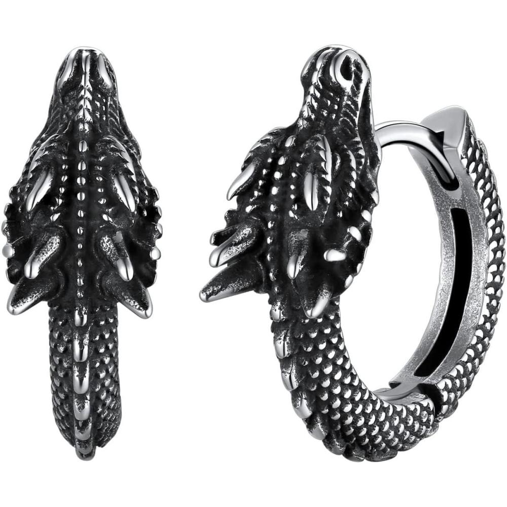 imageU7 Dragon Earrings Stainless Steel18K GoldBlackS925 Sterling Silver Hoop Earrings for Men Women Personalized Punk Rock Huggie Earrings Hypoallergenic01DragonStainless Steel