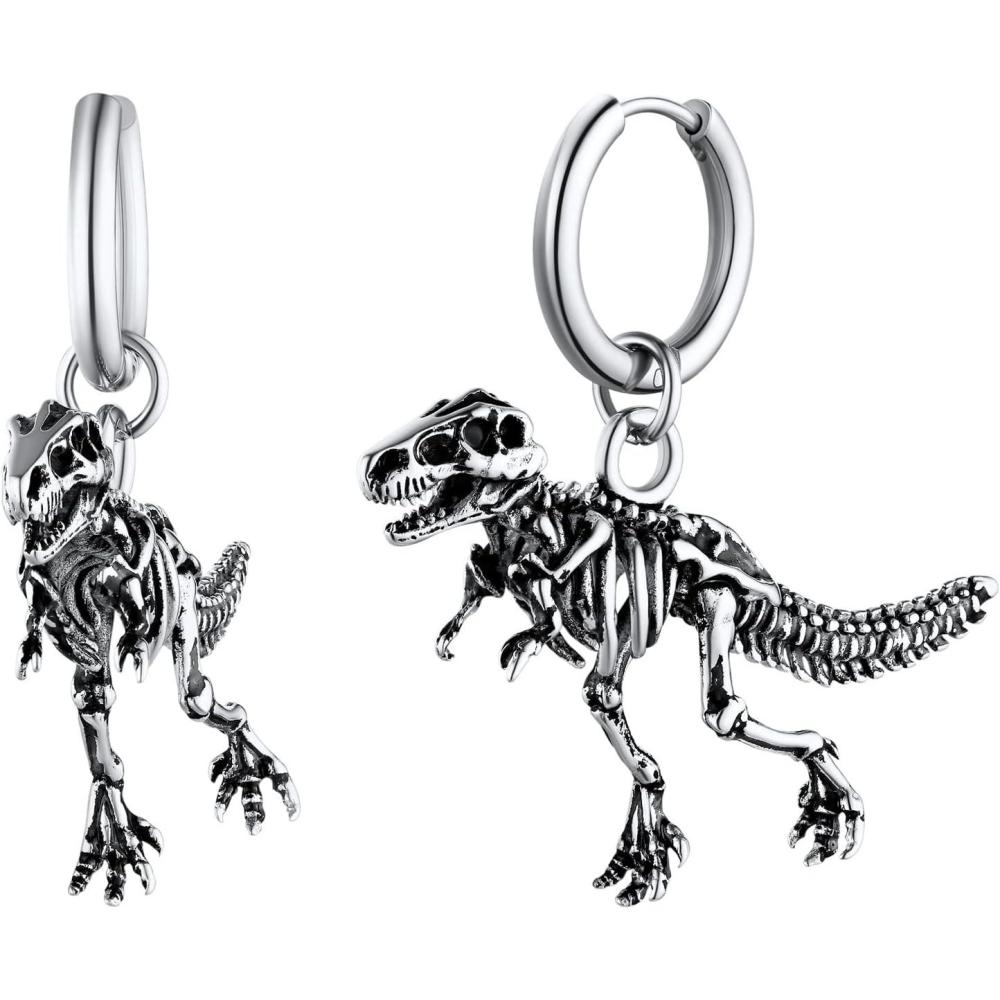 imageU7 Dragon Earrings Stainless Steel18K GoldBlackS925 Sterling Silver Hoop Earrings for Men Women Personalized Punk Rock Huggie Earrings Hypoallergenic03Tyrannosaurus RexStainless Steel
