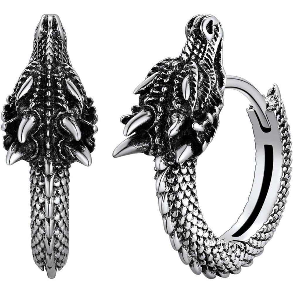 imageU7 Dragon Earrings Stainless Steel18K GoldBlackS925 Sterling Silver Hoop Earrings for Men Women Personalized Punk Rock Huggie Earrings Hypoallergenic02Dragon925 Silver