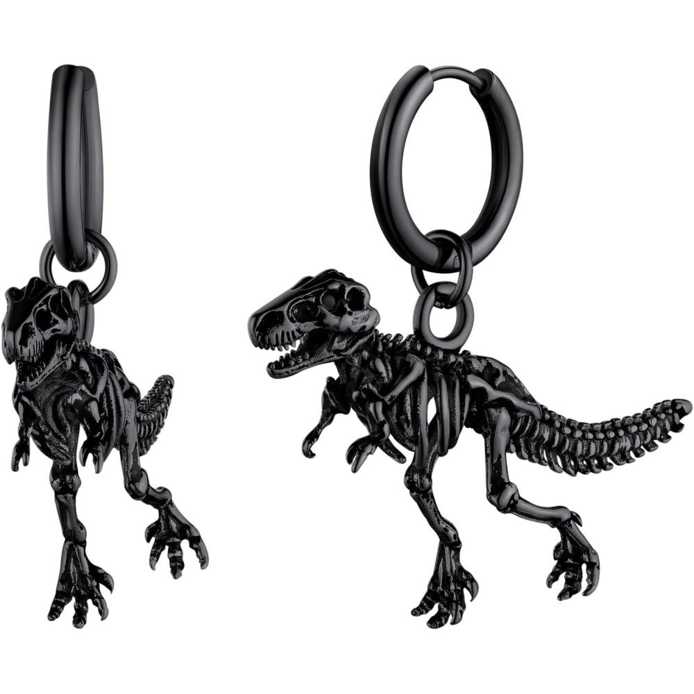 imageU7 Dragon Earrings Stainless Steel18K GoldBlackS925 Sterling Silver Hoop Earrings for Men Women Personalized Punk Rock Huggie Earrings Hypoallergenic03Tyrannosaurus RexBlack