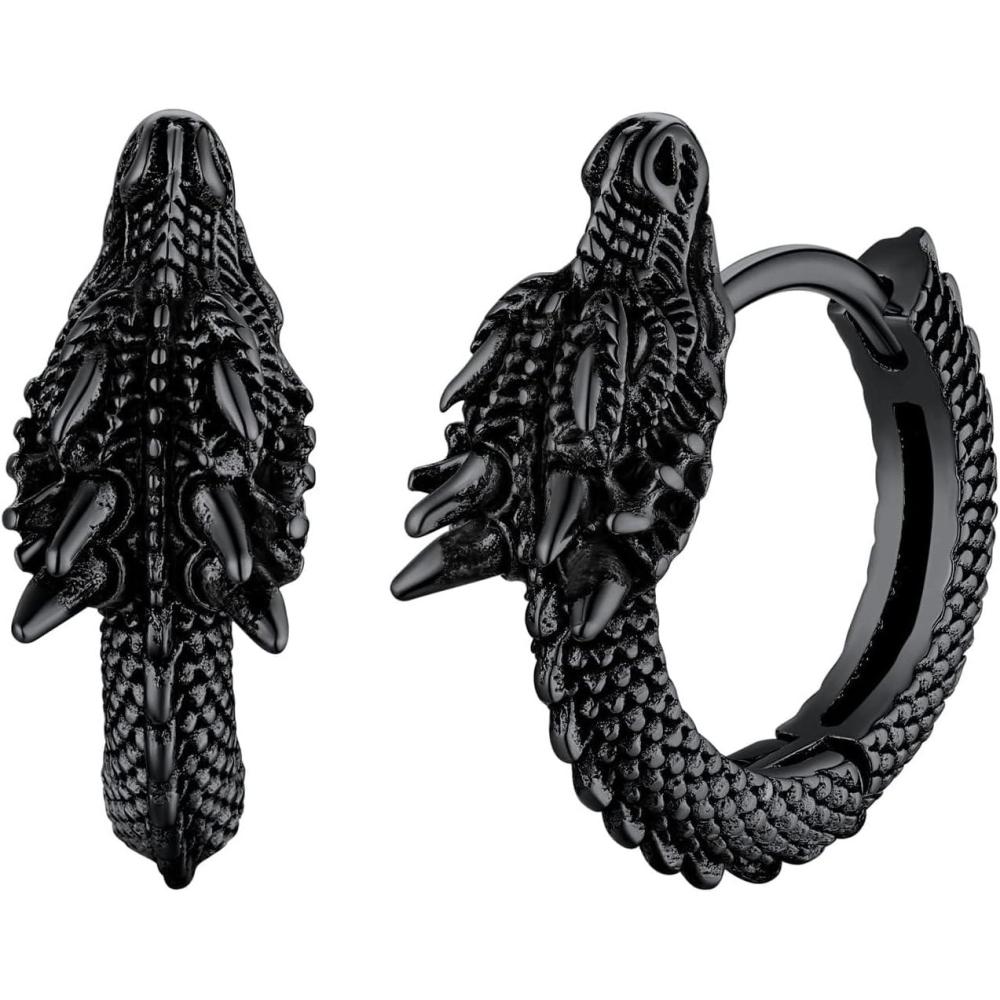 imageU7 Dragon Earrings Stainless Steel18K GoldBlackS925 Sterling Silver Hoop Earrings for Men Women Personalized Punk Rock Huggie Earrings Hypoallergenic01DragonBlack