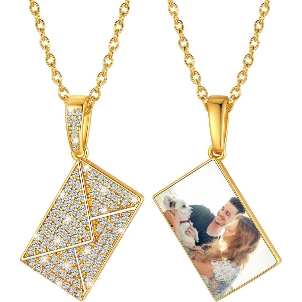 imageU7 Envelope Necklace Angel Wings Necklaces Stainless Steel Customized Photo ampamp Text Locket Pendant for Men Women Personalized Picture Jewelry Multiple Styles ButterflyHeartLove Letter07 CZ Envelope Gold