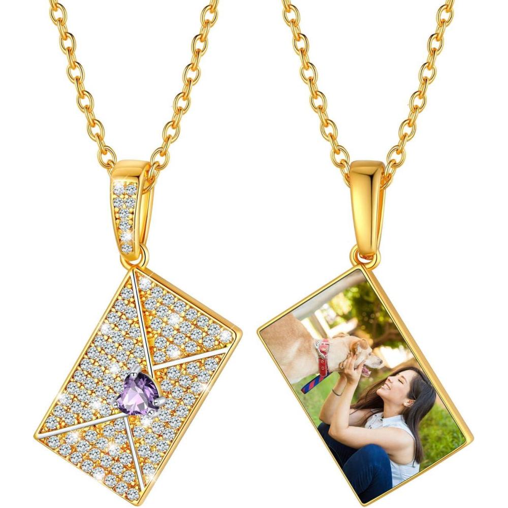 imageU7 Envelope Necklace Angel Wings Necklaces Stainless Steel Customized Photo ampamp Text Locket Pendant for Men Women Personalized Picture Jewelry Multiple Styles ButterflyHeartLove Letter08 Heart CZ EnvelopeGold