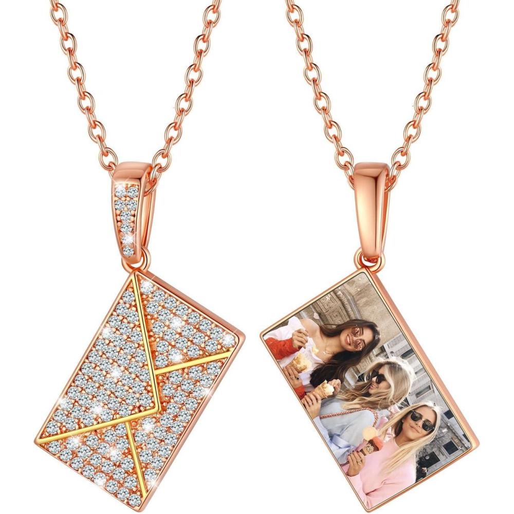imageU7 Envelope Necklace Angel Wings Necklaces Stainless Steel Customized Photo ampamp Text Locket Pendant for Men Women Personalized Picture Jewelry Multiple Styles ButterflyHeartLove Letter07 CZ Envelope Rose Gold